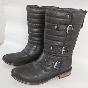 UGG Women Tatum Padded Quilt Buckle Strap Zipup Moto Mid-Calf Boots Size 7 Black